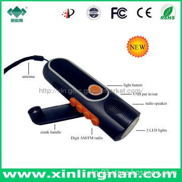 Emergency light torch light radio with hand crank dynamo torch charger